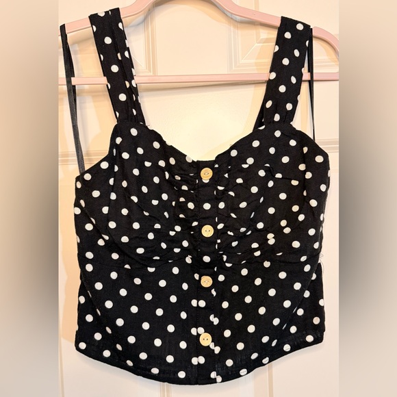 Monteau Tops - Monteau Black and White Polka Dot Crop Top